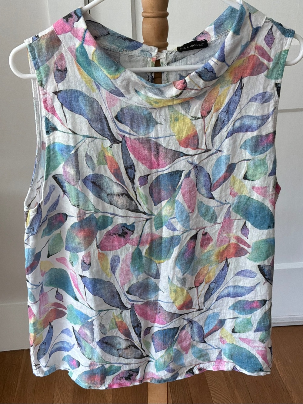 Sleeveless Watercolor Leaf Print Top from Luca Vanucci